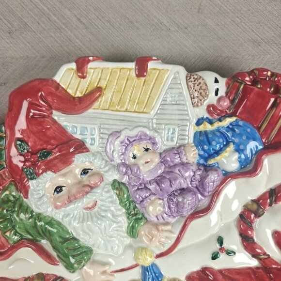 Vintage Fitz & Floyd Holiday Christmas Elf Canape Cookies Plate New In Box - Picture 5 of 8